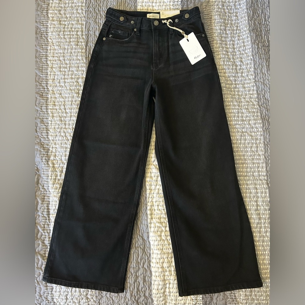 KanCan Black Cropped Wide-Leg High-Rise Jeans